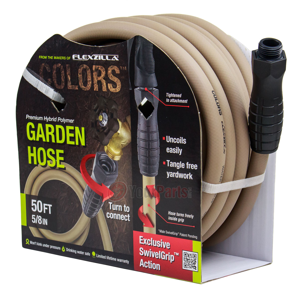 5/8" X 50' Garden Water Hose w/ Swivel Grips Brown HFZC550BRS Flexzilla